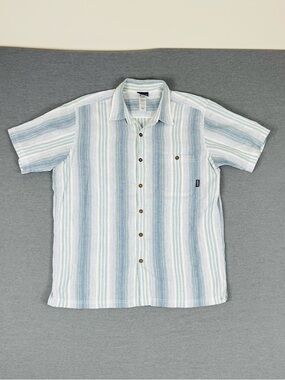 Patagonia Short-Sleeve Stripe Button Down Shirt Light Blue & White